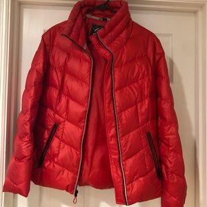 guess red puffer jacket